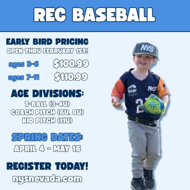 Our Spring 2026 season is just around the corner, and we have plenty of options available for all ages and skill levels.

Join our baseball, basketball, cheer, flag football, soccer, tackle football and volleyball leagues today by registering at nysnevada.com!

Our Early Bird special will last through February 1st, so secure your spot and save some money!