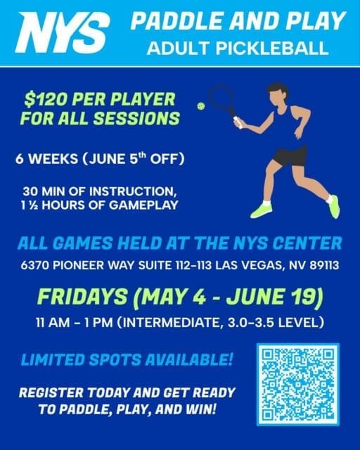 Paddle & Play returns to the NYS Center for a 6-week adult pickleball experience built for intermediate players (3.0–3.5) who want to sharpen their skills and stay competitive!

Each Friday session is structured to help you improve and play with purpose, featuring 30 minutes of focused instruction followed by 1.5 hours of live gameplay. It’s a strong balance of development and competition in a fun, fast-paced environment.

The program runs Fridays from May 4 through June 19, 11 AM to 1 PM, and is priced at $120 per player for all sessions.

Spots are limited, so if you’re looking for consistent reps, better play, and a great group to compete with, this is your opportunity to get on the court and take your game to the next level.