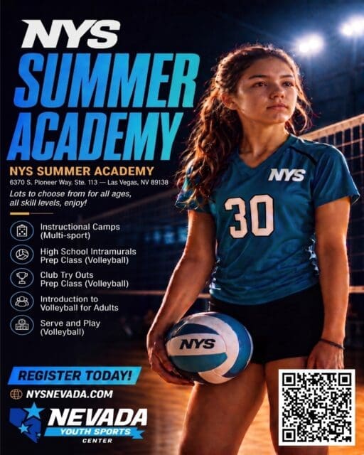 ☀️🏐 SUMMER ACADEMY IS HERE 🏐☀️

Looking for the perfect summer program? The NYS Summer Academy is bringing FUN, TRAINING, and DEVELOPMENT together all summer long!

Programs include:
🔥 Multi-Sport Instructional Camps
🔥 Volleyball Prep Training
🔥 Club Tryout Prep
🔥 High School Intramurals Prep
🔥 Serve & Play Volleyball
🔥 Adult Volleyball Intro Classes

✔️ All skill levels welcome
✔️ Experienced NYS instructors
✔️ Structured training + live play
✔️ Positive environment focused on growth

Whether you’re learning the basics or getting ready for tryouts, we have a place for you this summer.

📍 NYS Center
 6370 S Pioneer Way Ste. 113
 Las Vegas, NV 89113

🎟️ Register today at nysnevada.com by scanning the QR code or clicking the link-in-bio!