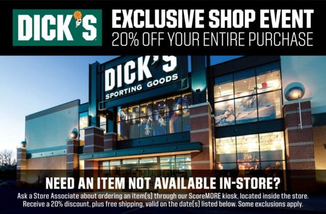 Our partner DICK'S Sporting Goods will be hosting a discount shop event for NYS this weekend! You will receive 20% off your purchase on most items in the store. Some exclusions apply. Coupon MUST display league name, valid dates, and barcode when presented. If they don’t have an item you are looking for, you can place an order (in store with a team member) and receive 20% off team sports items, free shipping, and your item in 3-6 business days. Our discount shop event will be on Friday 6/5– Monday 6/8 at your local DICK’S Sporting Goods.