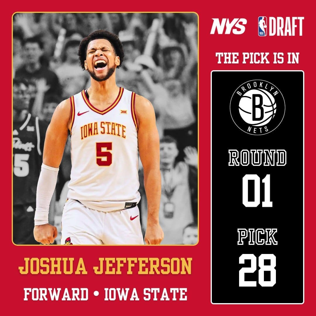 With the 28th pick in the 2026 NBA Draft, the Brooklyn Nets select Joshua Jefferson, Forward, Iowa State!

A Las Vegas native, Jefferson grew up playing with NYS before becoming a standout star at Liberty High School, leading the Patriots to a state championship.

He committed to Saint Mary's where he played for two seasons before transferring to Iowa State. He played another two seasons for the Cyclones, leading them to a top three seed each year in the NCAA Tournament. This past season, Joshua was named a consensus second-team All-American and first-team All-Big 12.

Congratulations to Joshua Jefferson on becoming the first NYS alum ever drafted into the NBA. Your journey continues to inspire the next generation and we could not be more proud of you!